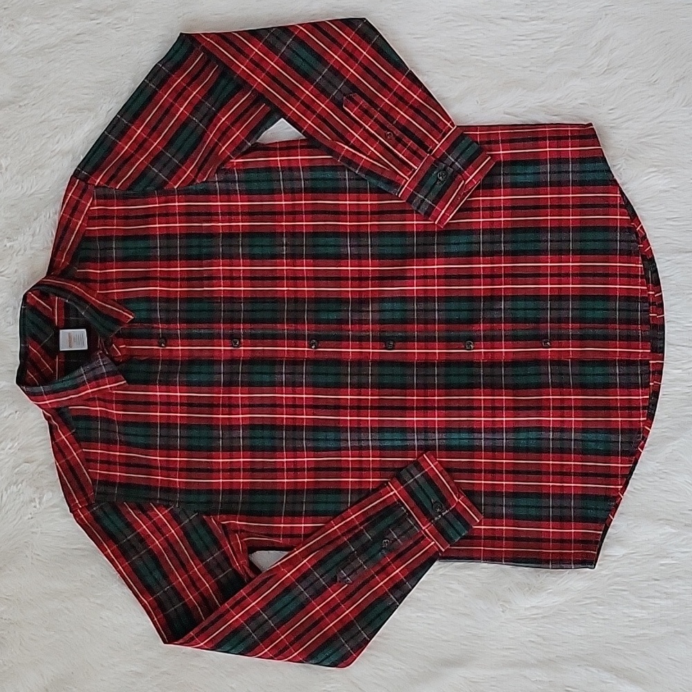 Gymboree A Royal Christmas Plaid Poplin Button Up Shirt Red & Green Men's Size S
